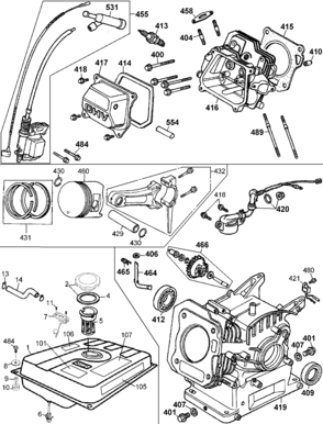 Head, Barrel & Piston Diagram and Parts List for PCI2200-B3 Type 1 Porter Cable Generator